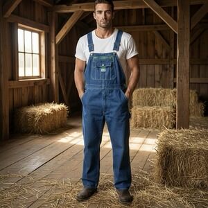 Liberty Denim Bib Overalls Mens 44x30 Carpenter Painter Workwear Farm Blue Jean